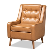Baxton Studio Daley Modern and Contemporary Tan Faux Leather Upholstered and Walnut Brown Finished Wood Lounge Armchair Baxton Studio restaurant furniture, hotel furniture, commercial furniture, wholesale living room furniture, wholesale accent chairs, classic accent chairs